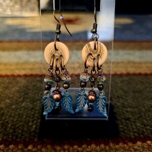 Elegant Blue and Copper Leaf Earrings